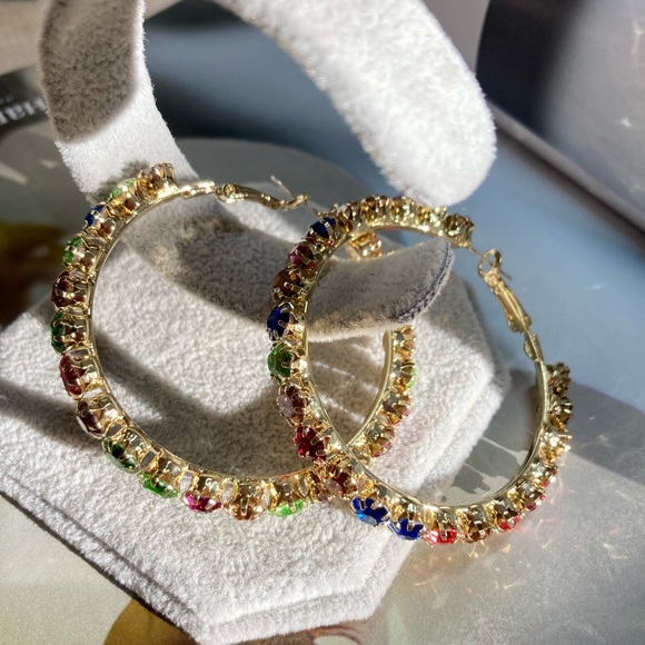 🌟 Big Colorful Hoop Crystals Earrings - Picture 4 of 5